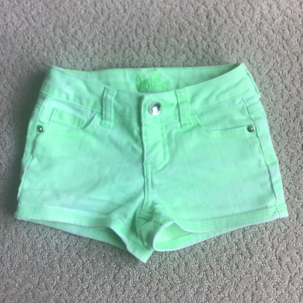 Neon green Justice jean shorts, Size 7 Slim